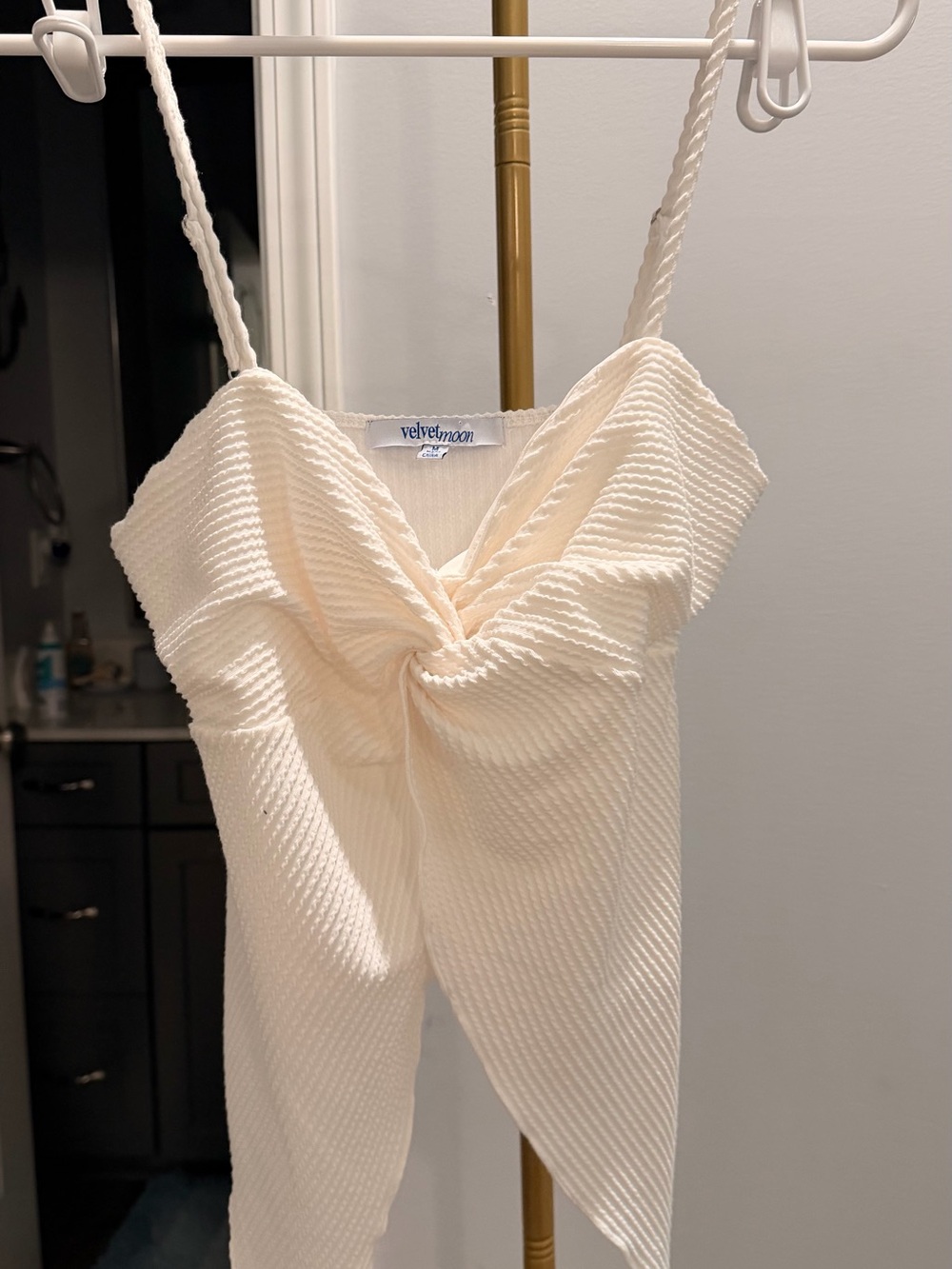 Velvet Cream Twist-Front Ribbed Cami